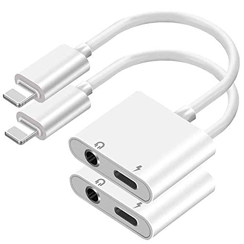 Headphone Adapter for iPhone Charger AUX Audio 3.5 mm Jack Adapter for iPhone 11/XSMAX/XS/8Plus/8/7Plus/7 Dongle Accessory Connector Compatible Headphone Cable Charging iOS System