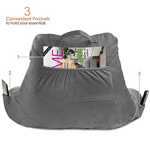 Nestl Reading Standard Pillow, Back Pillow for Sitting in Bed Shredded Memory Foam Reading & Bed Rest Pillows, Grey Chair Arm Pillow with Pockets - Image 6