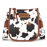 Wrangler Small Crossbody Bag for Women, Mini Shoulder Purse with Adjustable Strap, Vegan Leather Phone Purse, Cute Everyday Handbag for Travel, Date Night, WG119-077COW-BR