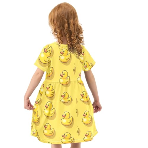 Pigsaly Girls Short Sleeve Dress Funny Cute Yellow Ducks Girls Summer Dress Playwear Dresses 2T4