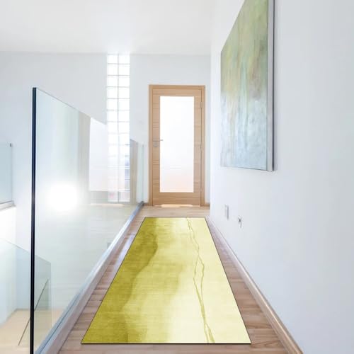 Alfombra pasillo 120 x 120 cm lavable decorativa abstracta color amarillo 6