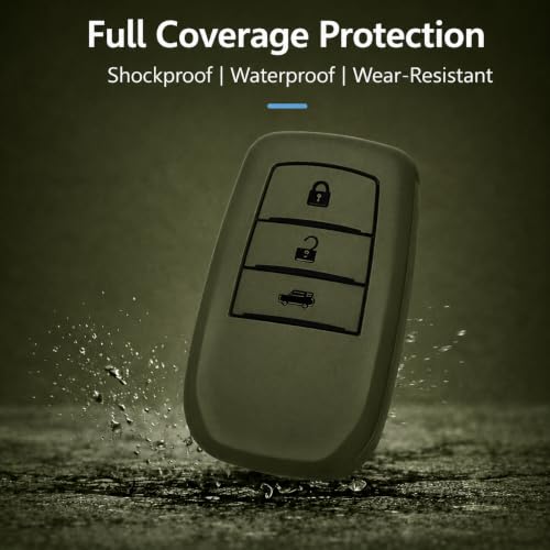 Image of JVCV Soft TPU Key Cover Compatible with Toyota Fortuner Camry Hilux Innova Crysta Fortuner Legender Innova HyCross Land Cruiser 3 Button Smart Key (3B Matte Green)