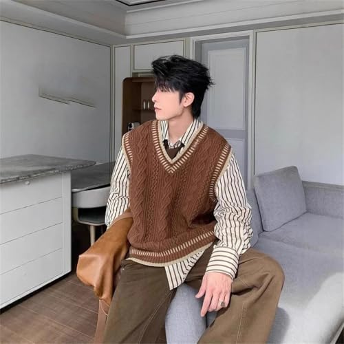Men's Knitted Sweater Vest Business Casual V-Neck Loose Pullover Outwear Tops Waistcoat2