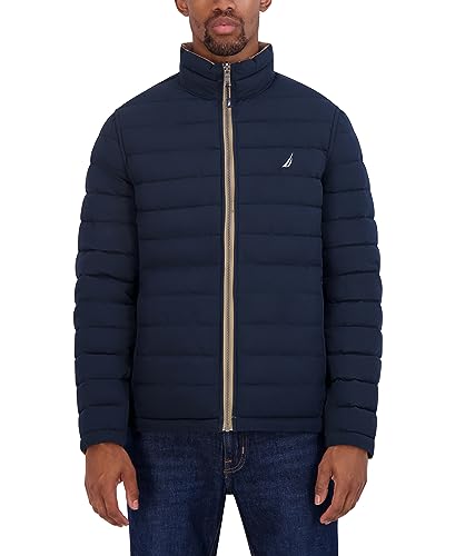 Image of Nautica Men's Reversible Quilted Puffer Jacket -Midweight Mechanical Stretch Winter Coat