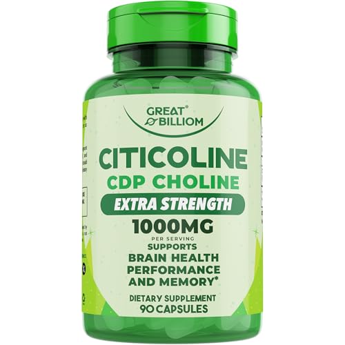 Great Billiom Citicoline CDP Choline 1000mg - Extra Strength Brain Supplements for Memory and Focus Choline Supplements - Non-GMO Nootropic with Acetylcholine Support - 90 Vegetarian Capsules