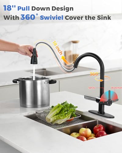 ARCORA Waterfall Kitchen Faucet with Pull Down Sprayer, Matte Black - image 7