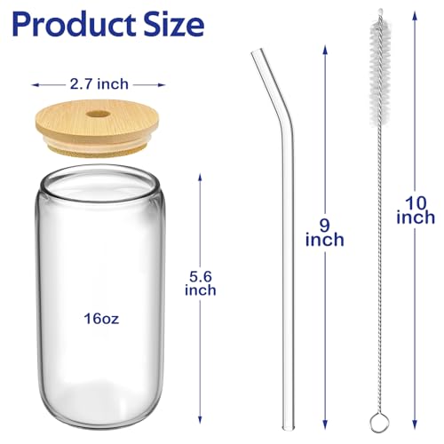 Dealusy GC001 4 Set Glass Cups With Lids And Straws 16 Oz thumb #1