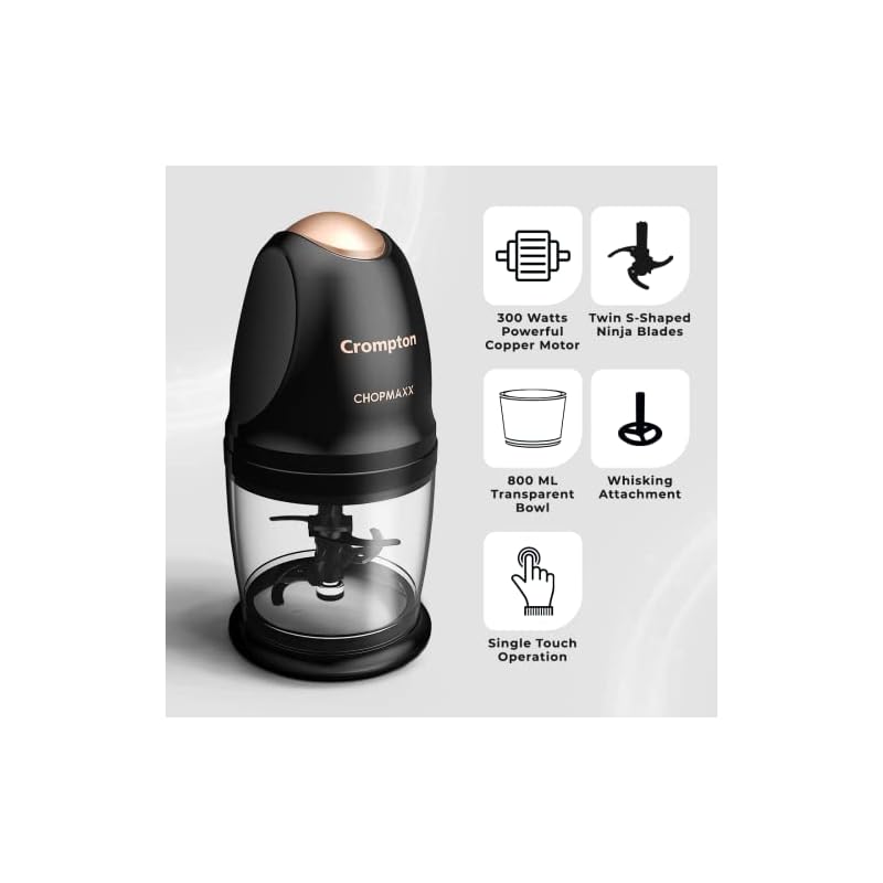 Crompton ChopMaxx Electric Vegetable Chopper | 300 Watts Motors | Twin S-Shaped Ninja blades | 800 ml see through bowl - Image 4