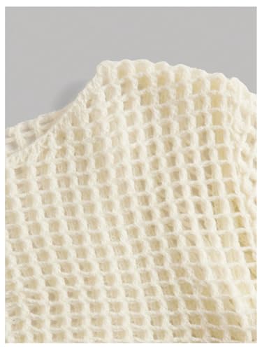 Girl's Hollow Out Crochet Knit Crop Sweater Long Flare Sleeve Boat Neck Sheer Pullovers Knitwear4