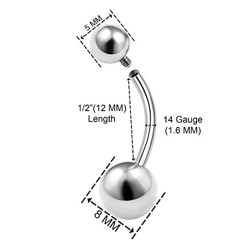 2Pcs Surgical Stainless Steel Internally Threaded Belly Rings 14 Gauge Non Dangle Navel Bars Piercing Jewelry See More Sizes (2Pcs 12Mm Ring) #TOP1