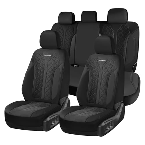 Image of Coverado Car Seat Covers, Seat Covers Full Set, Mesh Breathable Seat Protectors 5 Seats, 5-Piece Black Automotive Seat Covers, Universal Fit for SUV, Sedan, Truck