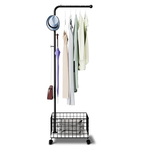 S&R PLKOP Perchero independiente de metal, con soporte para paraguas y estante, resistente para ropa, bolsos, sombreros, organización de entrada, tubos de 19 mm de grosor, 170 cm de altura
