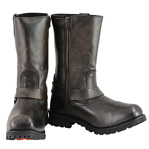 Image of Milwaukee Leather Men's Distressed Gray Leather 11-inch Classic Harness Square Toe Motorcycle Boots MBM9006 | Premium Material, Square Toe, Rider Ready, Durable Everyday Wear