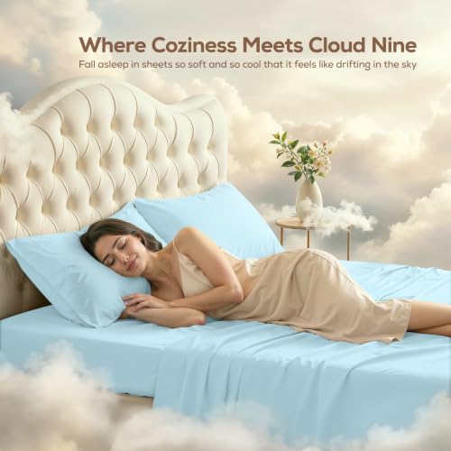 Image of Utopia Bedding Queen Bed Sheets Set - 4 Piece Bedding - Brushed Microfiber - Shrinkage and Fade Resistant - Easy Care (Queen, Ice Blue)