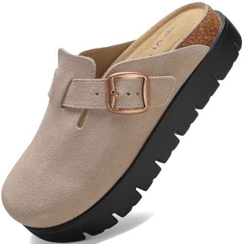 Image of Women's Suede Platform Clogs Chunky Mules Slip On