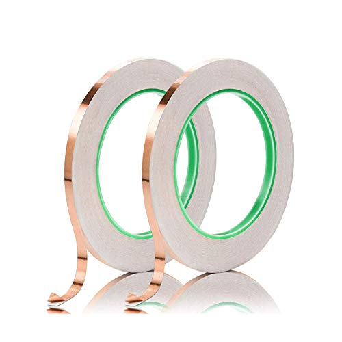 Copper Foil Tape with Double-Sided Conductive Adhesive Foil Copper Tapes 2 Rolls 8 Sizes for Electrical Repairs, Slug Repellent, Guitar and EMI Shielding, Stained Glass (2-Roll, 1/4inch x 11yard)