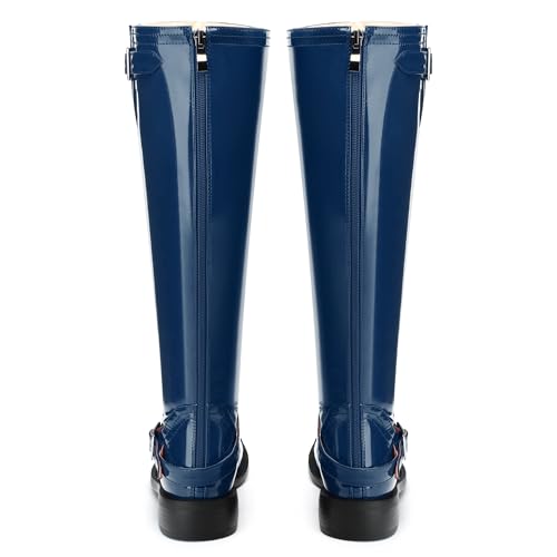 AMBELIGHT Flat Knee High Boots for Women Zipper Round Toe Patent Low Heel Wide Calf Long Boots Casual Fall Winter Tall Boots4