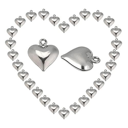 SUNNYCLUE 1 Box 100Pcs Valentines Day Mother's Day Silver Heart Charms Stainless Steel Heart Shaped Love Pendants Bulk 3D Metal Beads for Jewellery Making Charms DIY Gifts Wedding Bracelet Necklace
