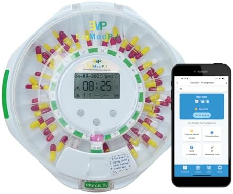 EziMedPil Smart WiFi Pill Dispenser with Alam, Sound & Light & App Alerts,up to 9 Alarms/Daily,Easy Setup on WiFi Monitoring SmartLife,28-Day Medication Organizer w/Lock Key for Alzheimer’s Care,Clear