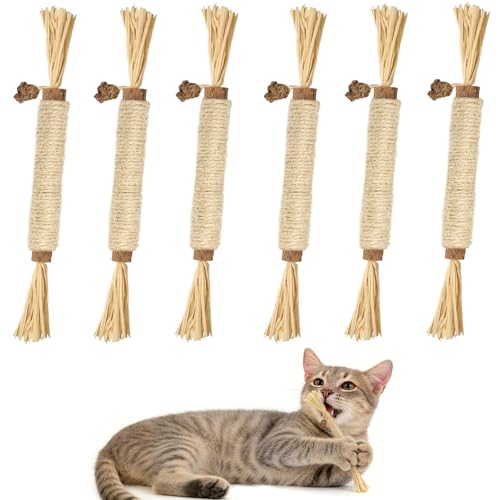 Nepfaivy Katzenspielzeug Katzenminze Sticks 6 Stück - Natürliches Matatabi Stick Katzenminze Spielzeug für Katzen Zahnpflege und gegen Mundgeruch Interaktives Kauspielzeug für Katzen Sicher zum Kauen