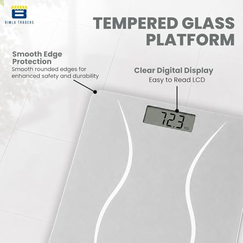 Image of Btag Premium Digital Body Weight Scale | 26x26 cm Wide Platform | Clear LCD Display | Anti-Skid Base | 180 kg Capacity S-Shape Design (White)