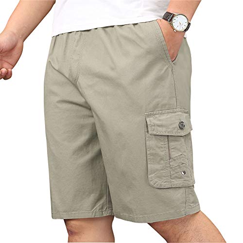XinnanDe Mens Cotton Loose Fit Full Elastic Waist Twill Cargo Short with Drawstring Khaki 44
