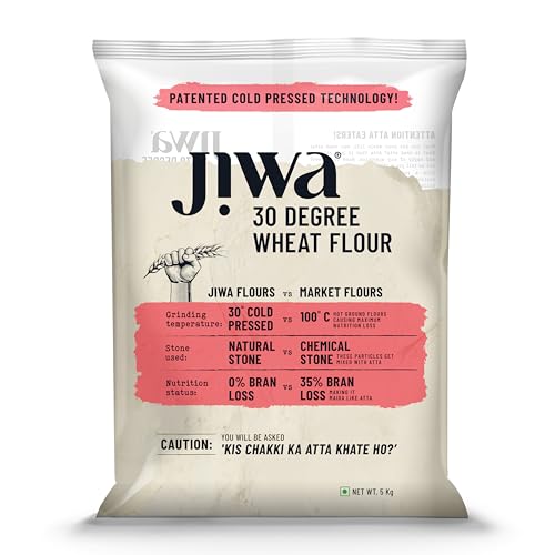 Image of Jiwa 30 Degree Wheat Flour /Atta | 5 Kg | Patented Cold Pressed Flour | Slow Ground | Puffed Soft Rotis | Natural Chakki Atta | 0% Maida | 0% Bran Loss