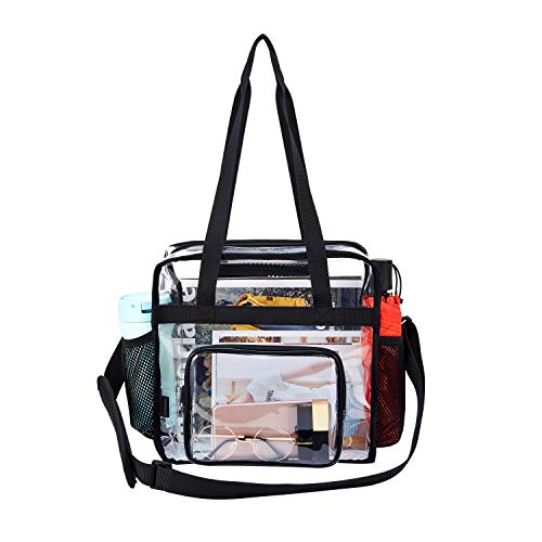 Image of Clear Tote Bag Transparent Stadium Shoulder for Women Clear Cross Body Messenger with Front Pocket and Adjustable Strap 2pack