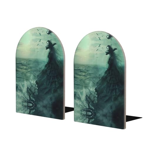 Sujetalibros inspirado en la bruja del mar para estantes, sujetalibros resistentes y organizador de escritorio, tapón para libros y películas