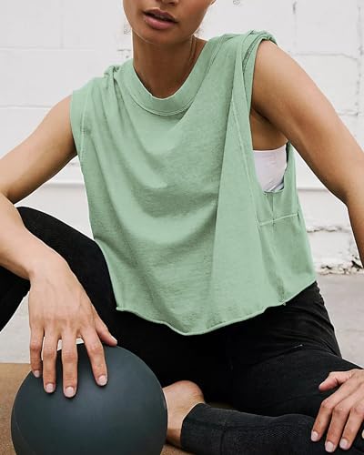 Image of HUGOOME Women Workout Tank Tops Oversized Crop Sleeveless Tee Loose Fit Boxy Basic Yoga Active Summer T Shirts Gym 2026