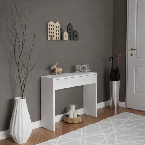 Vep Home Recibidor con cajón, Mueble de Entrada, Modelo Milo, Acabado en Blanco, Consola de Entrada