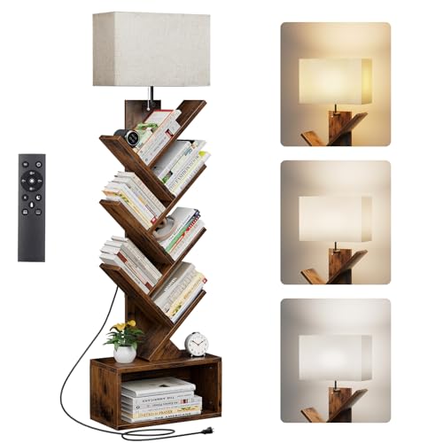 Evermagin 6 Tier Tree Bookshelf with Smart Light, Small Bookcase Tower with Remote Control, Tall...