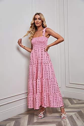 Image of kinstell Women's Summer Boho Spaghetti Strap Square Neck Ruffle Casual Flowy Long Dress Beach Swing Party Maxi Dress