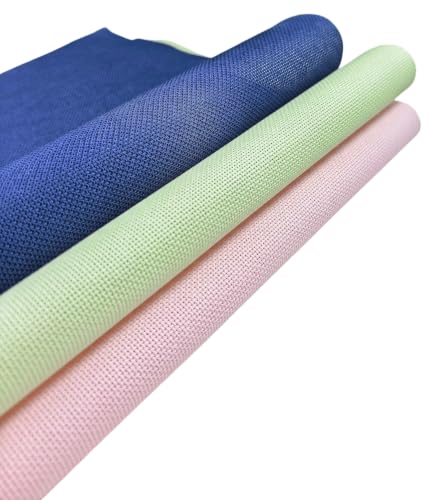 Image of KCS 3 pc of 15 inch x 18 inch(38cmx45cm) 18 Count Cross Stitch Cotton Aida Cloth Needlework Rolled Fabric Box,18CT,Royal Blue+Light Green+Pink