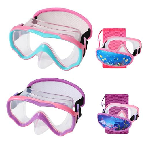 RUIGAO 2PK Goggles Kids 6-14, Diving Mask Neoprene Padded Strap?Water Goggles Do not Pull Hair