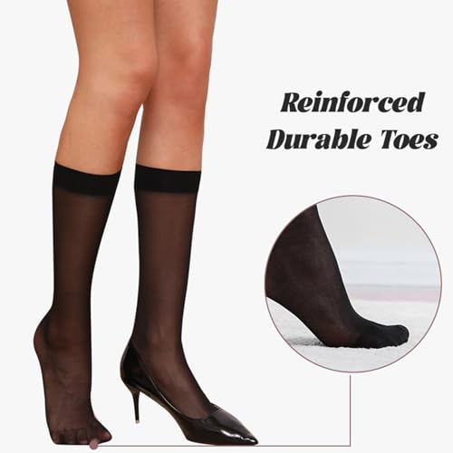 6 Pairs Knee High Stockings for Women 20D Sheer Nylon Trouser Socks with Reinforced Toes4