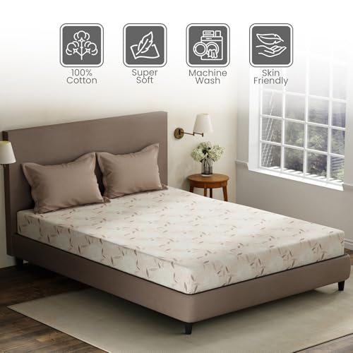 Image of Layers 100% Cotton King Size Bedsheet Set | Brown Floral Print | 120 TC Forever Collection | Soft & Breathable | Washable Bedsheet with 2 Pillow Covers | All Season
