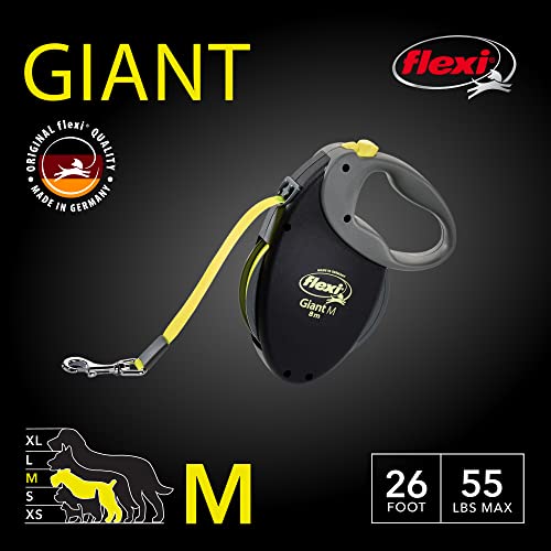 Flexi® Giant Einziehbare Hundeleine (Band), ergonomisch, robust und verhedderungsfrei, für Hunde bis zu 25 kg, 7,9 m, Größe M, Schwarz/Neon