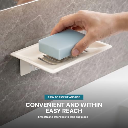 Image of MIORAH Self Adhesive Soap Holder for Bathroom Wall - Strong Grip Soap Stand for Bathroom, No Drill Wall Mounted Soap Dish with Drain Tray, Bathroom Soap Holder & Soap Case