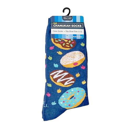 Image of Rite Lite Hanukkah Doughnut Socks | Adult Crew Sock Fits Shoe Size 8-12 Chanukah Cozy Cotton Socks Jewish Holiday Party Favors Accessories Decorations Gifts Festival of Lights (Doughnuts)