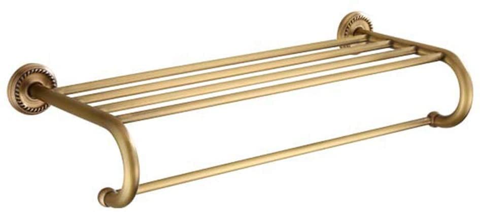 Toallero de bronce retro y estantes antiguos de baño en blanco para pared