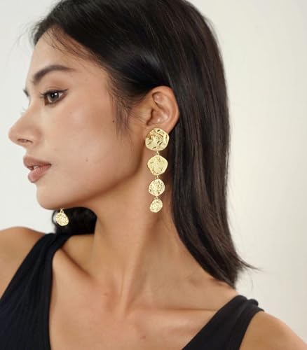 Image of WOWORAMA Chunky Clip On Earrings for Women Vintage Flower Statement Earrings Large Floral Clips Dangle Earring Trendy Non Pierced Jewelry Gold /Silver