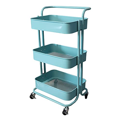 odbo Kitchen Trolley with Wheels Furniture Baby Products Storage Shelf Snack Cart Storage Shelf (Blue, 3 Tiers)