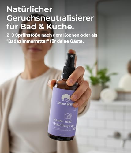 Emma Grün® Lavendelspray & Kissenspray 100ml [BIO-QUALITÄT] - Lavendelspray für Kopfkissen - Mit Naturreinem Lavandula Angustifolia - Lavendel Kissenspray zum Einschlafen - Lavendelöl Spray