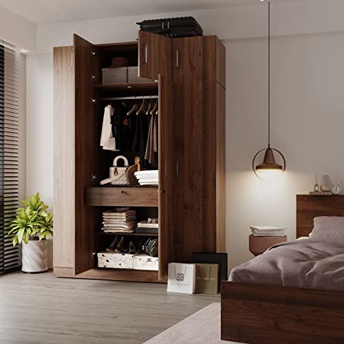 Image of Wakefit Wardrobe for Bedroom | 1 Yr Warranty | Cupboard for Bedroom, Almirah, Wooden Wardrobe, Multi-Shelves Storage with Drawer, & Hanger, Density:680-750 kg /m, Free Installation (Organza - CW)
