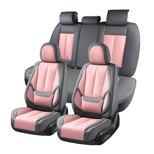 Image of Coverado Seat Covers, Car Seat Covers Full Set, Leather Seat Covers for Cars, Car Seat Protector, Gray Car Seat Covers Front Seats and Back Seats Universal Fit for Most Cars Pink