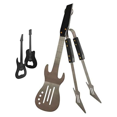 PEPKICN Rock Guitar Style Spatula & Tongs and Guitar Shaped Bottle Opener Cover