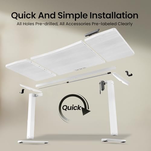 Image of Veken 63 x 28 Inch Electric Standing Desk, Sit to Stand Up, Work Home Office Computer Table for Study, Walking Pad, Writing, and Games, Wooden Desktop Desks, White