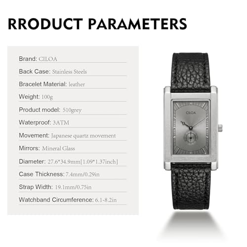 Image of CILOA Watches for Men Unique Rectangle Relojes para Hombres Fashion Simple Analog Wrist Watch with Leather Strap
