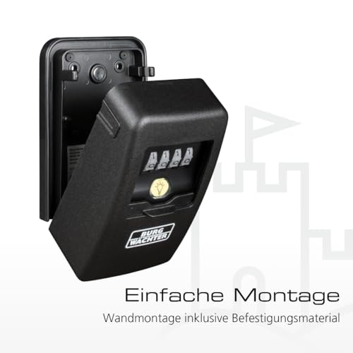 Burg-Wächter Schlüsseltresor mit 4-stelligem Zahlencode für außen und innen, magnetisch, beleuchtet, sicher, Wandmontage, Key Safe 60 L SB, Schwarz